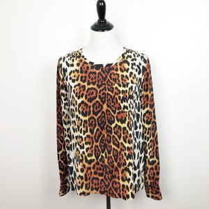 Equipment Silk Leopard Print Long Sleeve Blouse